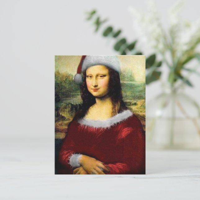 Funny Santa Mona Lisa Merry Christmas  Postcard (Standing Front)