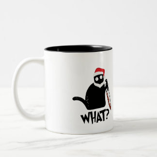 Funny Santa Murderous Black Cat What? With Knife  Two-Tone Coffee Mug