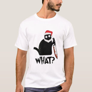 Funny Santa Murderous Black Cat With Knife T-Shirt