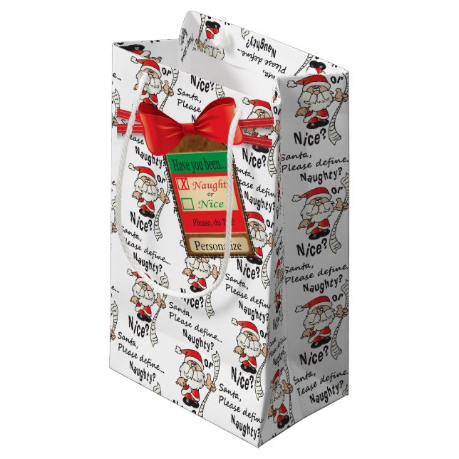 Funny Santa Naughty or Nice Small Gift Bag (Front Angled)