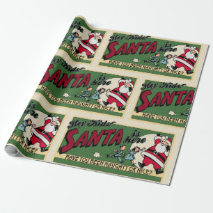 Funny Santa "Naughty or Nice" Text Retro Christmas Wrapping Paper