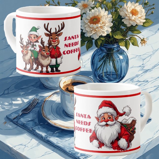 Funny Santa Needs Coffee Humorous Christmas Coffee Espresso Cup (Santa Needs Coffee Humorous Christmas Coffee Espresso Cup)