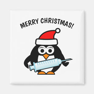 Funny Santa nursing penguin Christmas magnet gift