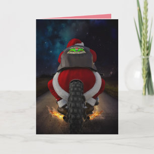 FUNNY SANTA ON BIKE MOTORCYLE CHRISTMAS CARD