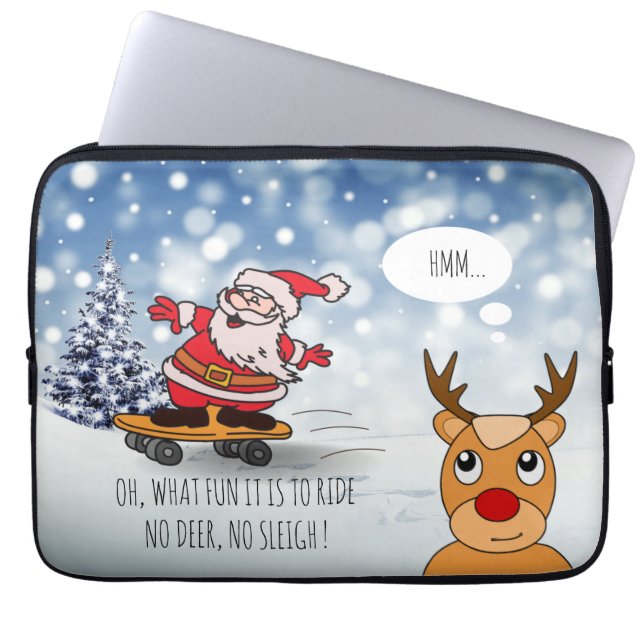 Funny Santa on Skateboard for Kids Christmas Laptop Sleeve (Front)