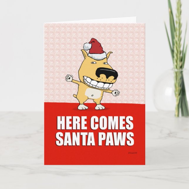 Funny Santa Paws Dog Christmas Card (Front)