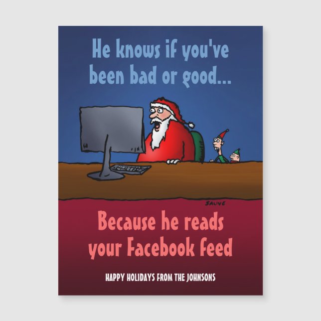 Funny Santa Personalised Holiday Magnet Card (Front)