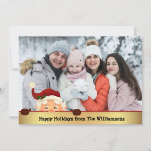 Funny Santa Photo Bombs Gold Band Christmas Photo Holiday Card