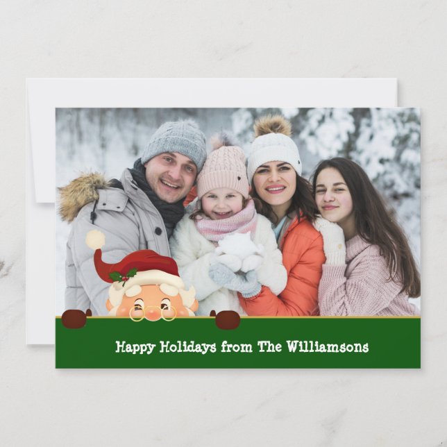 Funny Santa Photo Bombs Green Band Christmas Photo Holiday Card (Front)