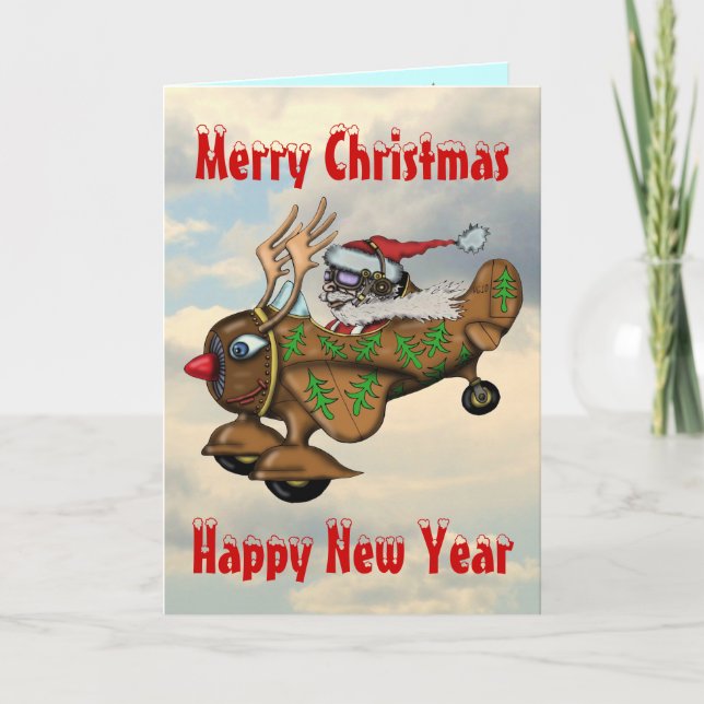 Funny Santa pilot Christmas and New Year card (Front)