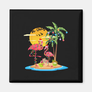 Funny Santa Pink Flamingo Palm Tree Christmas In J Magnet