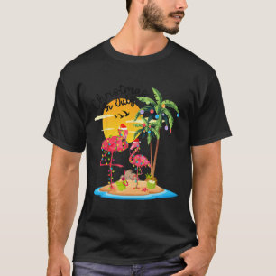 Funny Santa Pink Flamingo Palm Tree Christmas In J T-Shirt