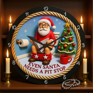 Funny Santa Pit Stop Toilet  Large Clock