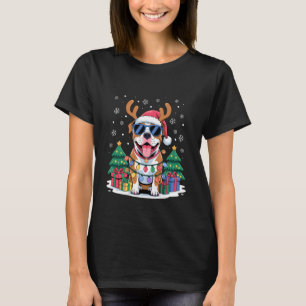 Funny Santa Pitbull Reindeer Light Christmas Dog L T-Shirt