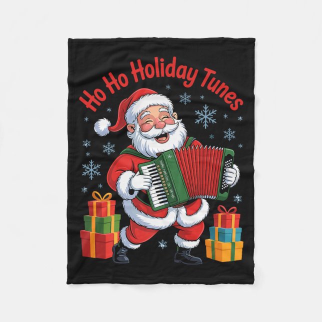 Funny Santa Playing Accordion Holiday Chrismas Xma Fleece Blanket (Front)