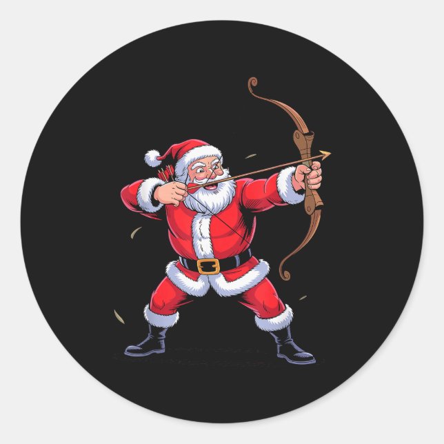 Funny Santa Playing Archery Holiday Christmas Xmas Classic Round Sticker (Front)
