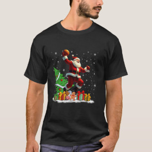 Funny Santa Playing Basketball Christmas Tree Ligh T-Shirt