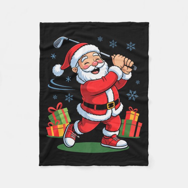 Funny Santa Playing Golf Holiday Christmas Xmas Pa Fleece Blanket (Front)