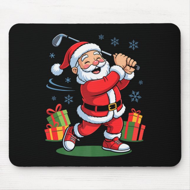 Funny Santa Playing Golf Holiday Christmas Xmas Pa Mouse Pad (Front)
