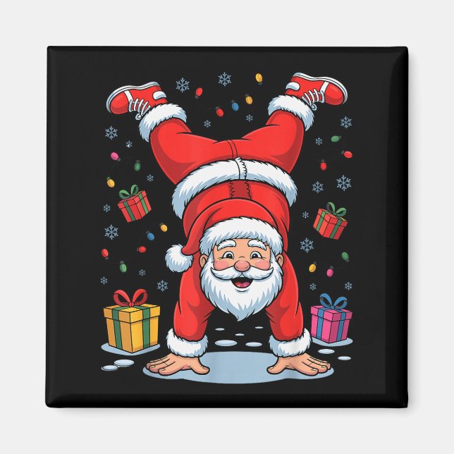 Funny Santa Playing Gymnastics Holiday Christmas X Magnet (Front)