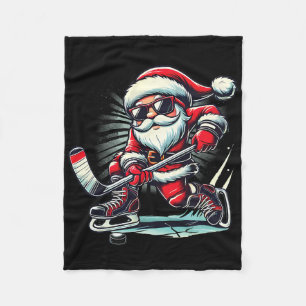 Funny Santa Playing Ice Hockey Lovers Boys Girls C Fleece Blanket