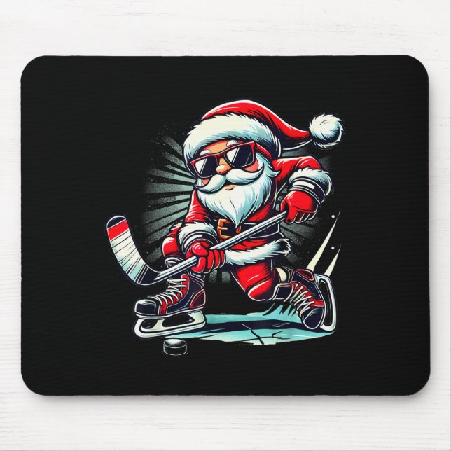 Funny Santa Playing Ice Hockey Lovers Boys Girls C Mouse Pad (Front)