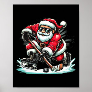 Funny Santa Playing Ice Hockey Lovers Boys Girls C Poster