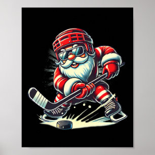 Funny Santa Playing Ice Hockey Lovers Boys Girls C Poster