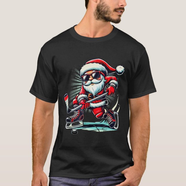 Funny Santa Playing Ice Hockey Lovers Boys Girls C T-Shirt (Front)