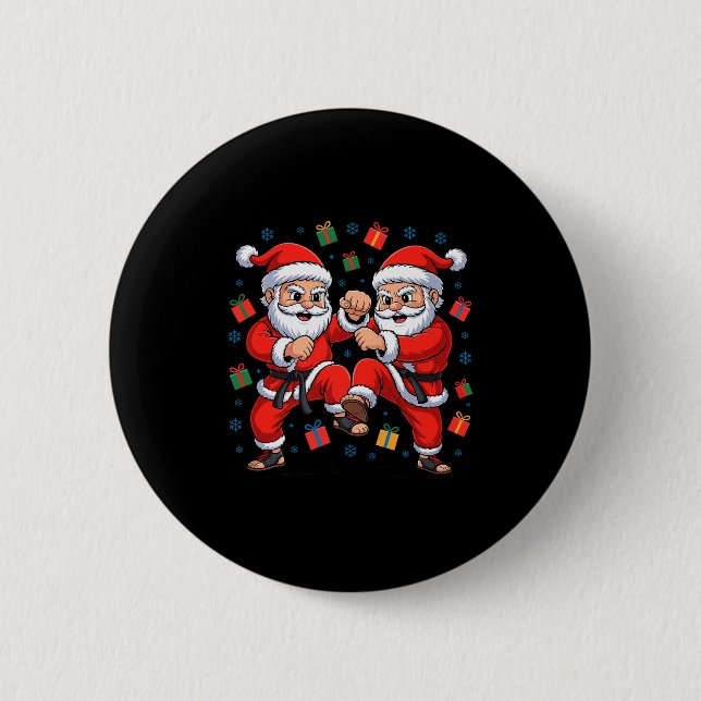 Funny Santa Playing Karate Martial Art Christmas X 6 Cm Round Badge (Front)