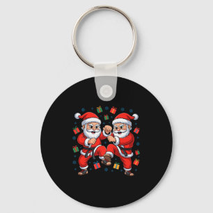 Funny Santa Playing Karate Martial Art Christmas X Key Ring