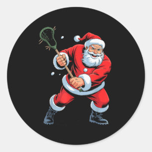 Funny Santa Playing Lacrosse Holiday Christmas Xma Classic Round Sticker