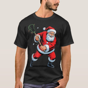 Funny Santa Playing Lacrosse Holiday Christmas Xma T-Shirt