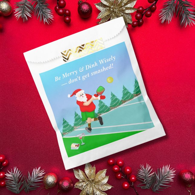 Funny Santa Playing Pickleball Merry Volley Xmas Favour Bag (Creator Uploaded)