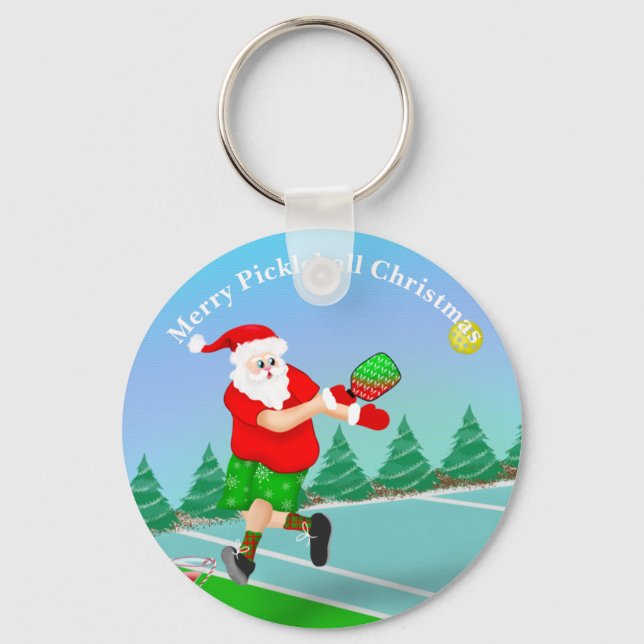 Funny Santa Playing Pickleball Merry Volley Xmas K Key Ring (Front)