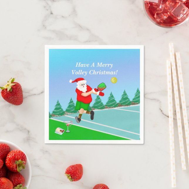 Funny Santa Playing Pickleball Merry Volley Xmas  Napkin (Insitu)