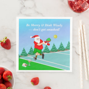 Funny Santa Playing Pickleball Merry Volley Xmas   Napkin