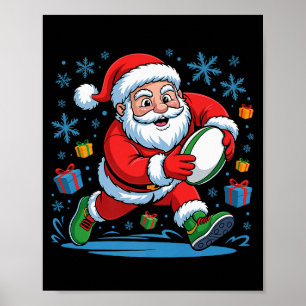 Funny Santa Playing Rugby Holiday Christmas Xmas P Poster