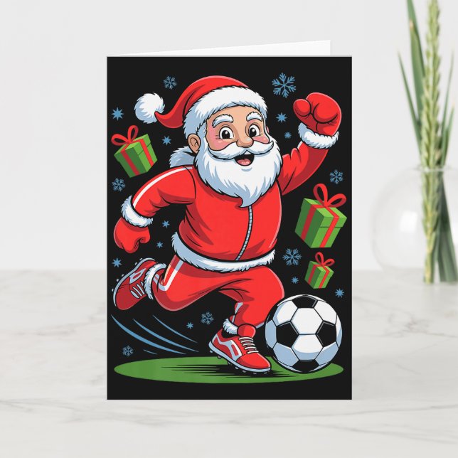 Funny Santa Playing Soccer Holiday Christmas Xmas  Card (Front)