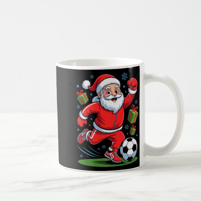 Funny Santa Playing Soccer Holiday Christmas Xmas  Coffee Mug (Right)