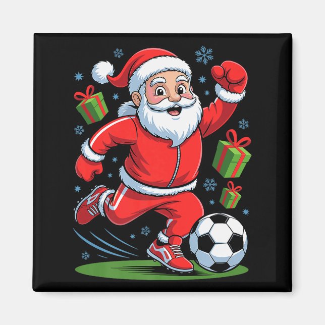 Funny Santa Playing Soccer Holiday Christmas Xmas  Magnet (Front)