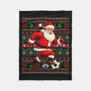 Funny Santa Playing Soccer Ugly Christmas Sweater Fleece Blanket
