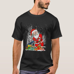 Funny Santa Playing Softball Christmas Tree Lights T-Shirt