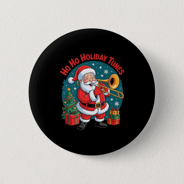 Funny Santa Playing Trombone Holiday Chrismas Xmas 6 Cm Round Badge (Front)