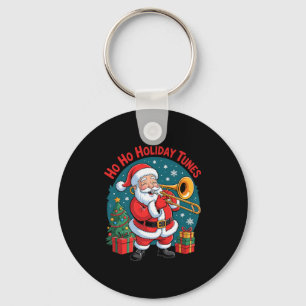 Funny Santa Playing Trombone Holiday Chrismas Xmas Key Ring
