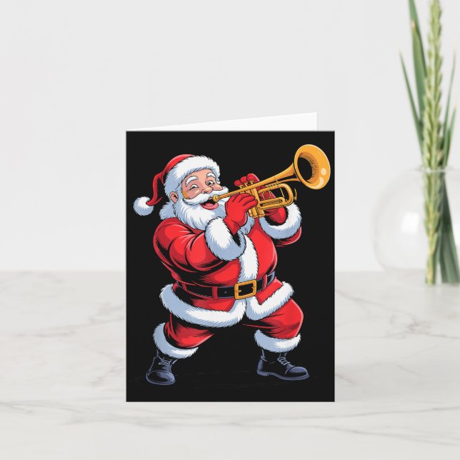 Funny Santa Playing Trumpet Holiday Chrismas Xmas  Card (Front)