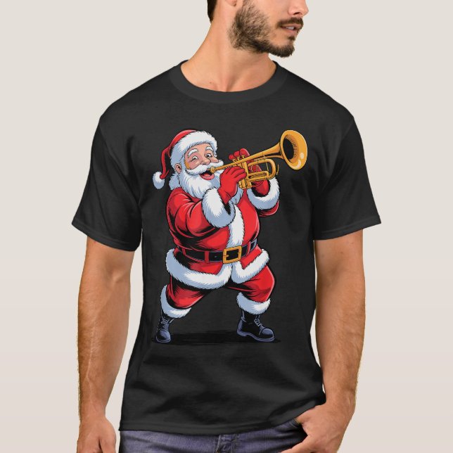 Funny Santa Playing Trumpet Holiday Chrismas Xmas  T-Shirt (Front)