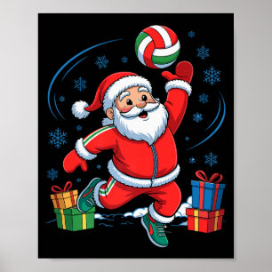 Funny Santa Playing Volleyball Holiday Christmas X Poster