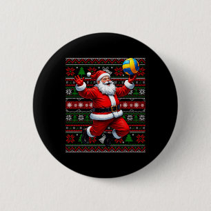 Funny Santa Playing Volleyball Ugly Christmas Swea 6 Cm Round Badge