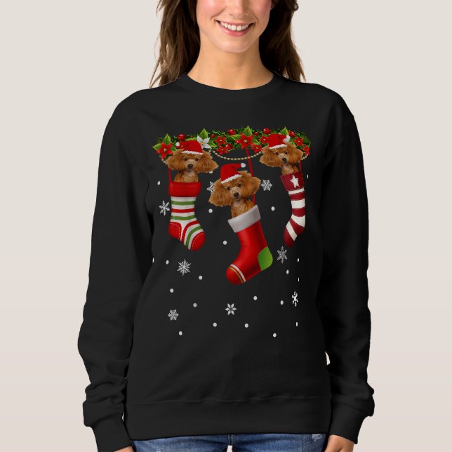 Funny Santa Poodle In Christmas Sock Dog Lover Gif Sweatshirt (Front)